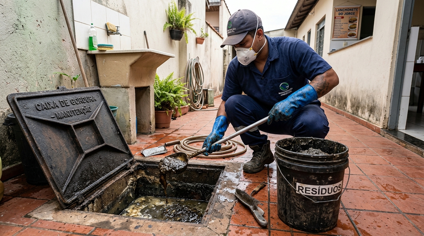 Remoção de resíduos da caixa de gordura em Salvador‑BA