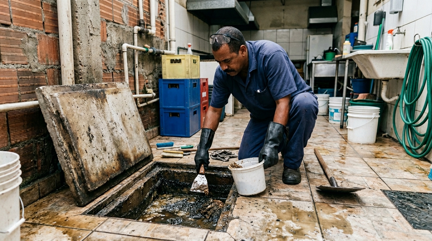 Limpeza de caixa de gordura residencial em Salvador‑BA